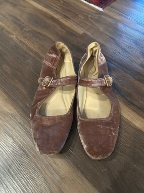 Sam Edelman Pink Velvet Mary Jane Flats in Brown